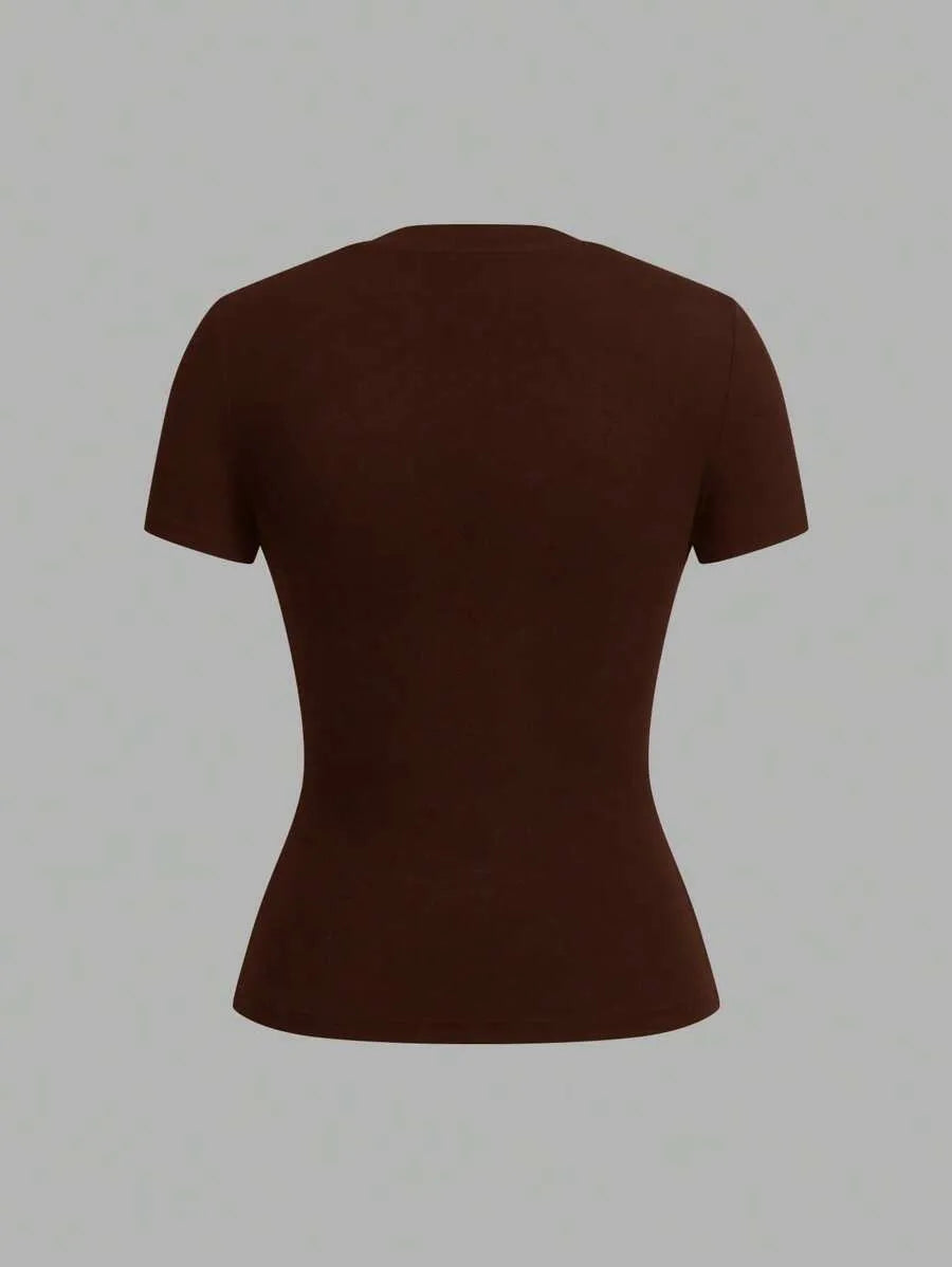SHEIN EZwear طقم 2 قطعة تي شيرت نسائي بأكمام قصيرة وياقة دائرية متعدد الألوان