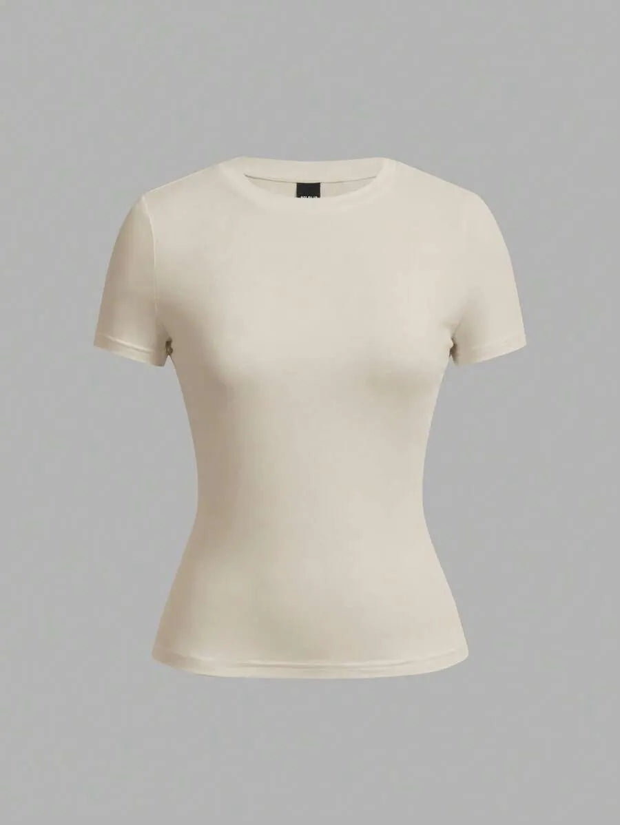 SHEIN EZwear طقم 2 قطعة تي شيرت نسائي بأكمام قصيرة وياقة دائرية متعدد الألوان