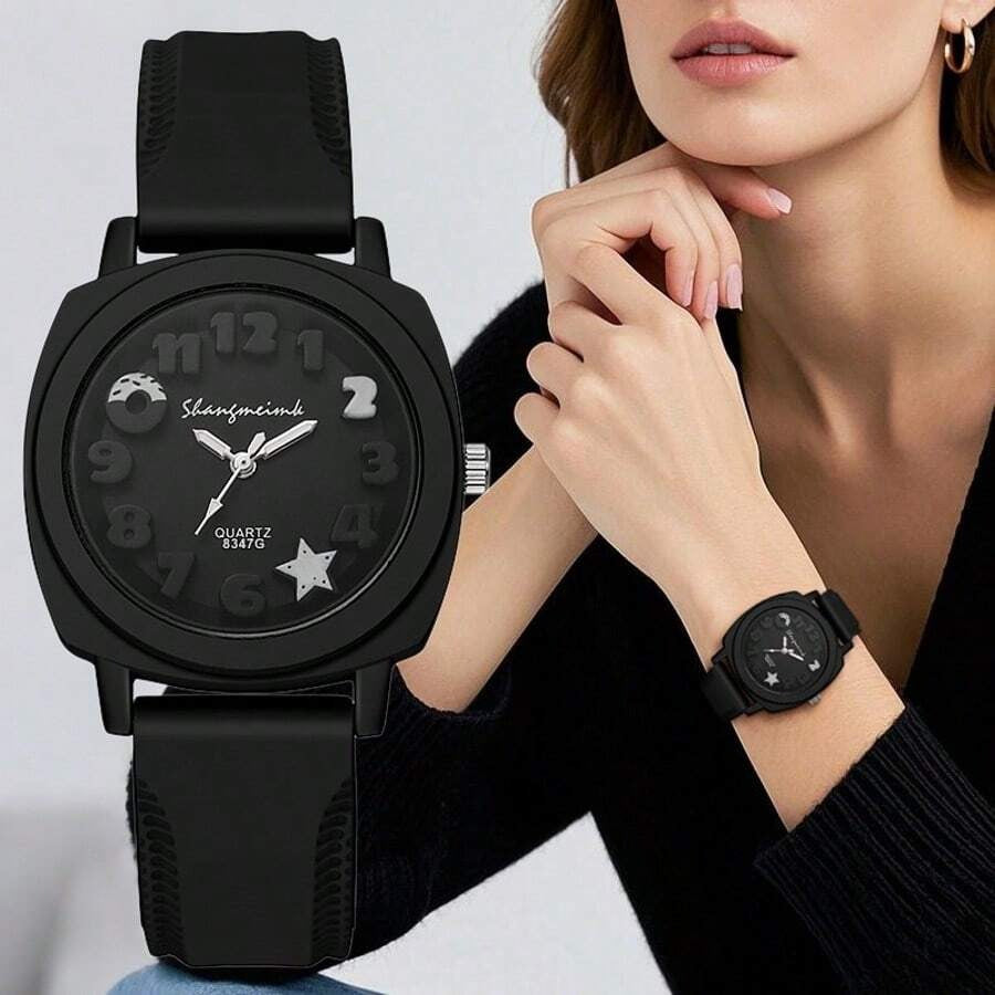 SHEIN ساعة يد نسائية كوارتز بسوار سيليكون بسيط للكاجوال