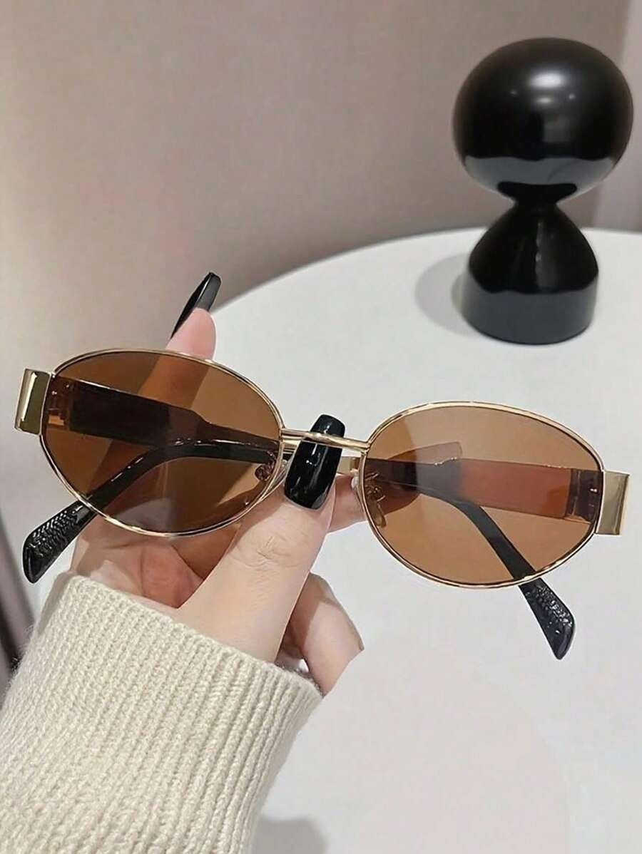 SHEIN  نظارتين شمس معدن بشكل بيضاوي  كلاسيكي لون بني و أسود