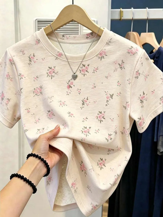 SHEIN Resyla تيشيرت نسائي بطبعة زهور ناعمة