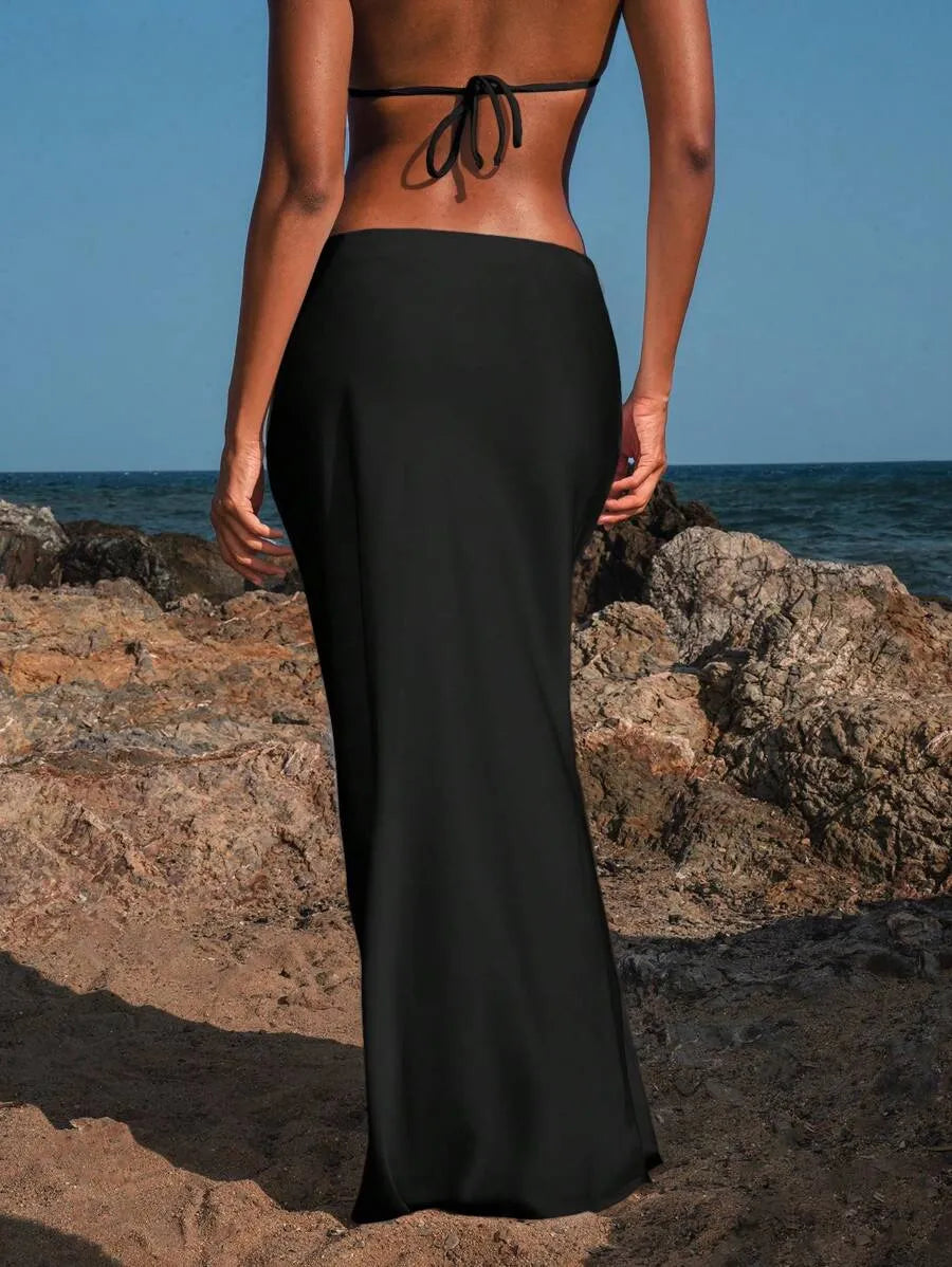 SHEIN Opulessa تنورة ساتان أنيقة بلون سادة بتصميم حورية البحر