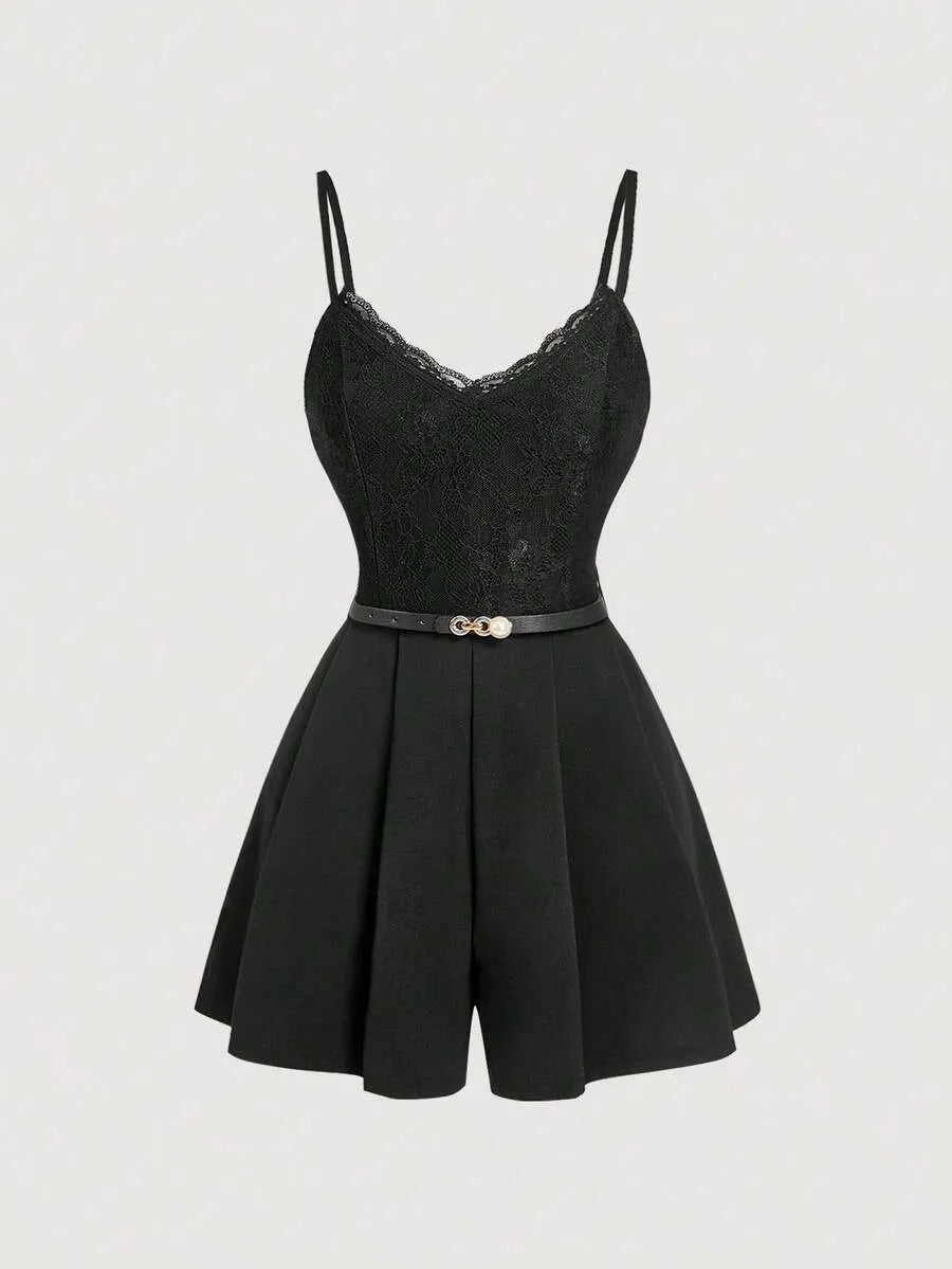 SHEIN MOD جمبسوت قصير أسود وحزام خصر من