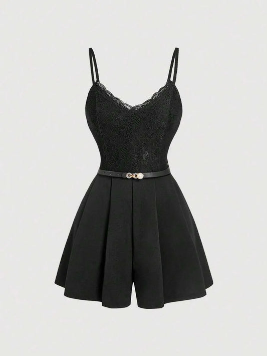 SHEIN MOD جمبسوت قصير أسود وحزام خصر من