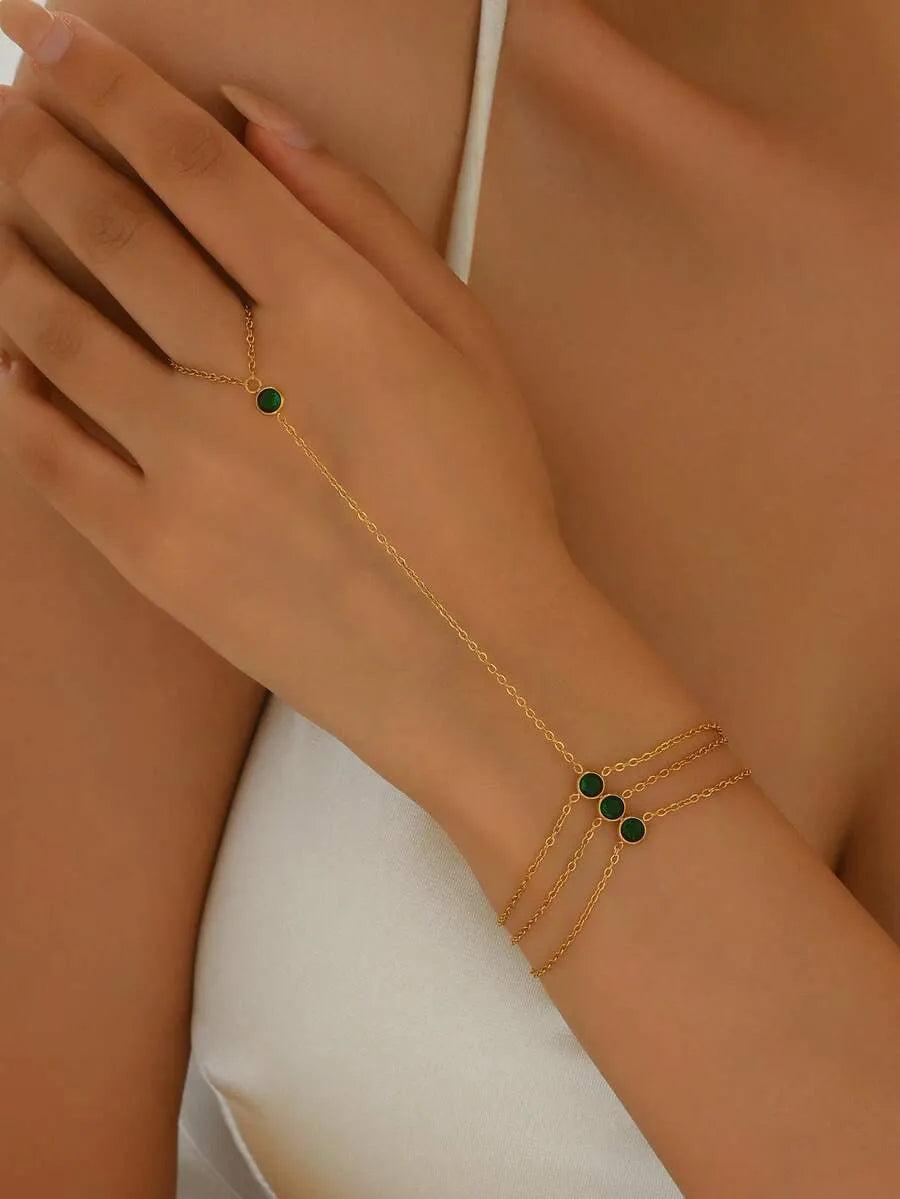SHEIN سوار نسائي ثلاثي الطبقات من الفولاذ المقاوم للصدأ مزين بالزركونيا الخضراء ومطلي بذهب 18 قيراط