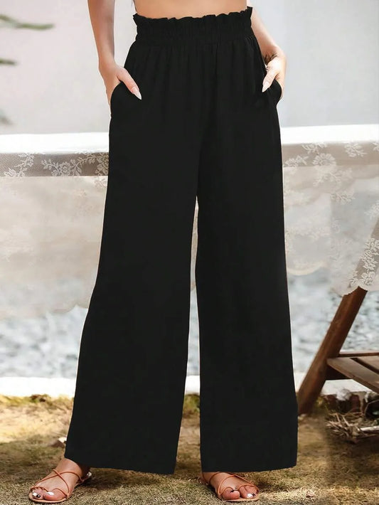 SHEIN بنطلون نسائي واسع الساق بخصر مرن