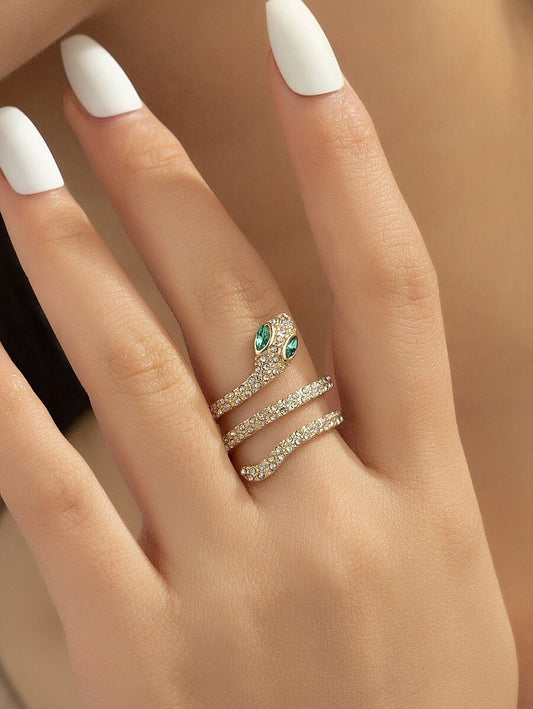 SHEIN خاتم ذهبي بتصميم ثعبان مزين بحجر الراين