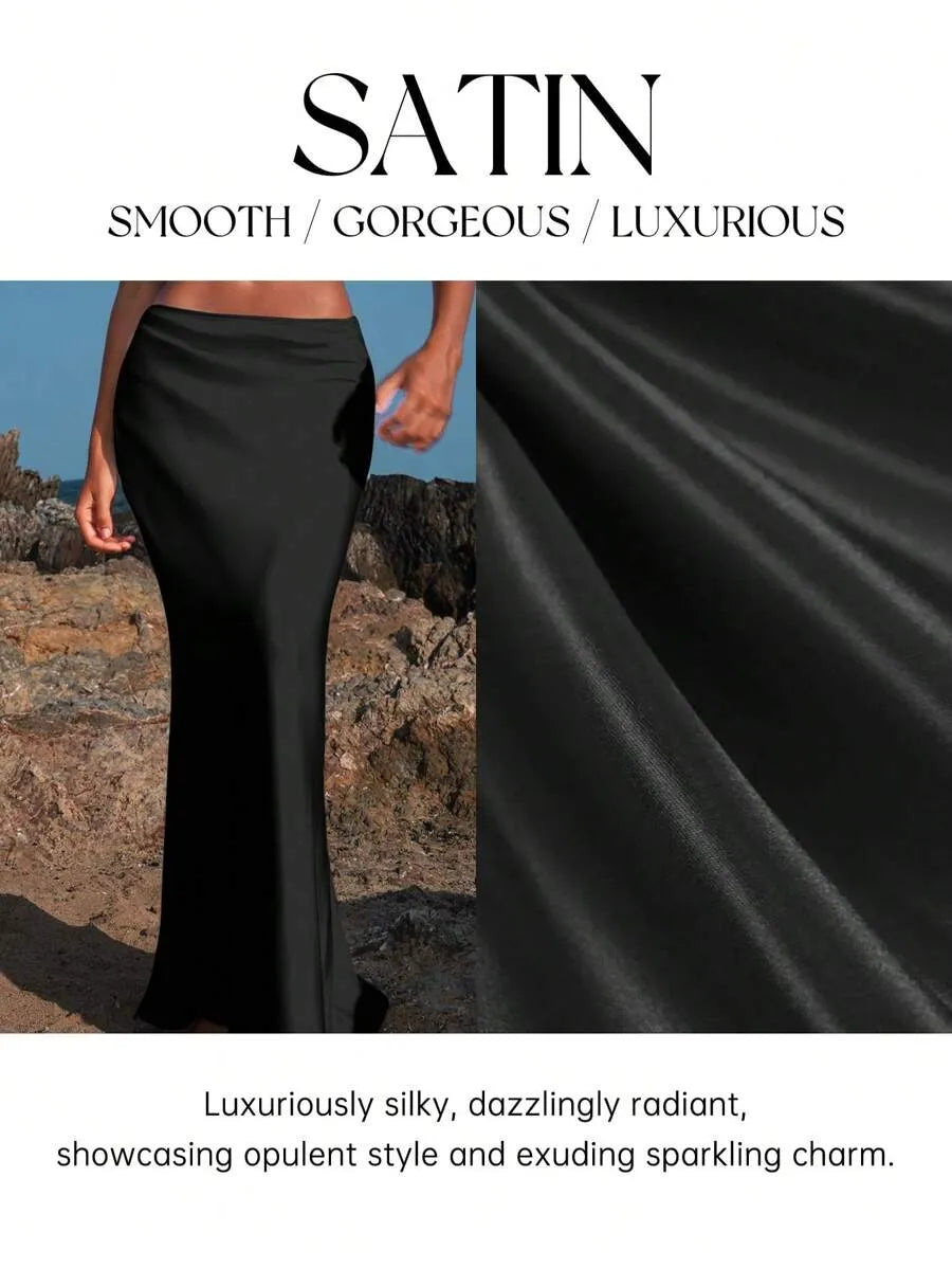 SHEIN Opulessa تنورة ساتان أنيقة بلون سادة بتصميم حورية البحر