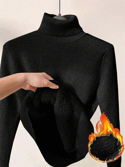 SHEIN كنزة حرارية شتوية ضيقة بياقة عالية بلون أسود