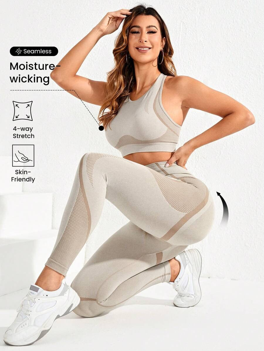 SHEIN طقم رياضي نسائي قطعتين بلون كاكي
