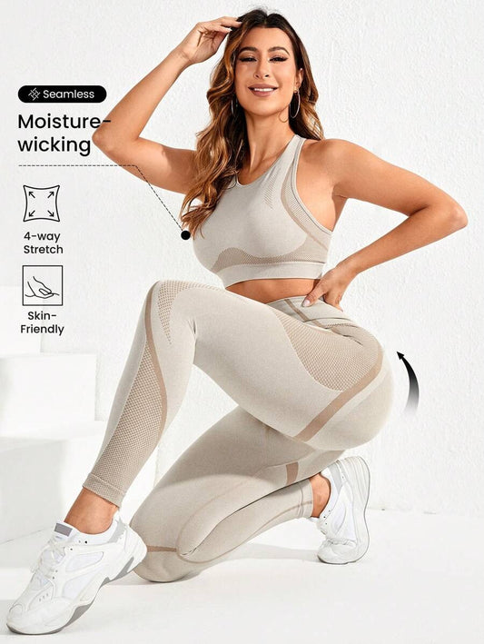SHEIN طقم رياضي نسائي قطعتين بلون كاكي