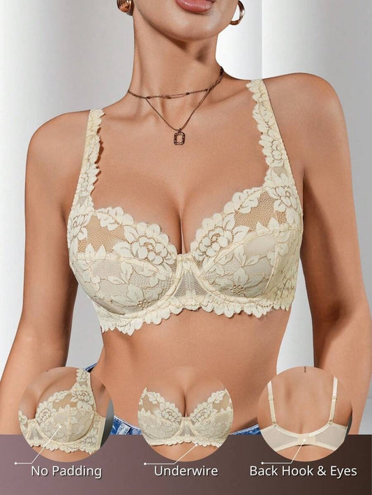SHEIN حمالة صدر دانتيل بلون أصفر ناعم