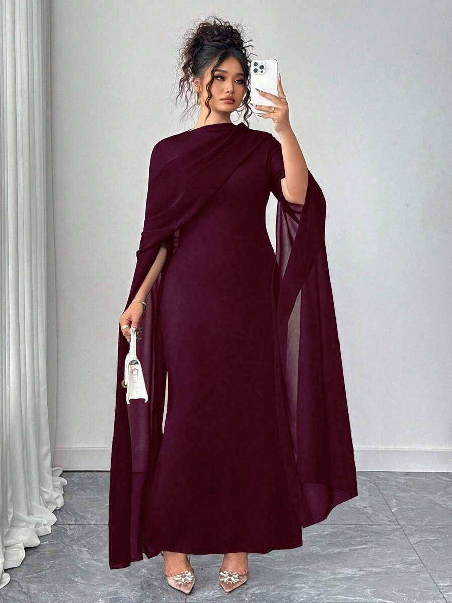 SHEIN Elenzga فستان ماكسي بلون عنابي للمقاسات الكبيرة