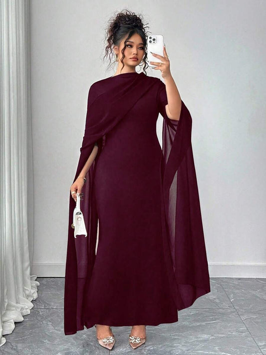 SHEIN Elenzga فستان ماكسي بلون عنابي