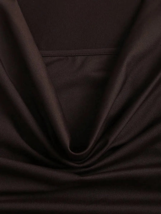 SHEIN Sweetra جمبسوت بلون بني بياقة كاوول وأكمام قصيرة وخصر محدد وقصة ضيقة