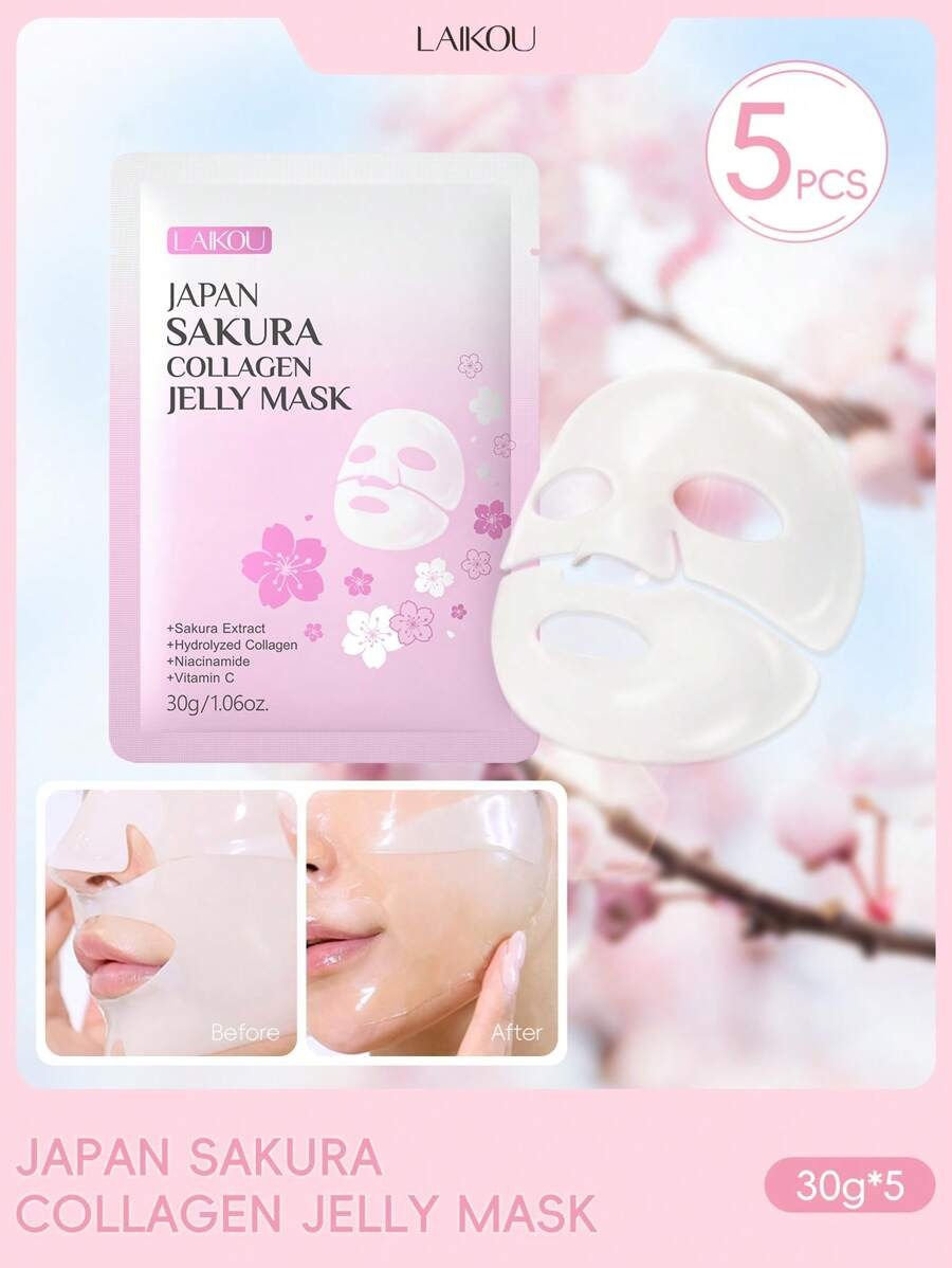 LAIKOU مجموعة أقنعة وجه جيلي الكولاجين اليابانية – 5 قطع