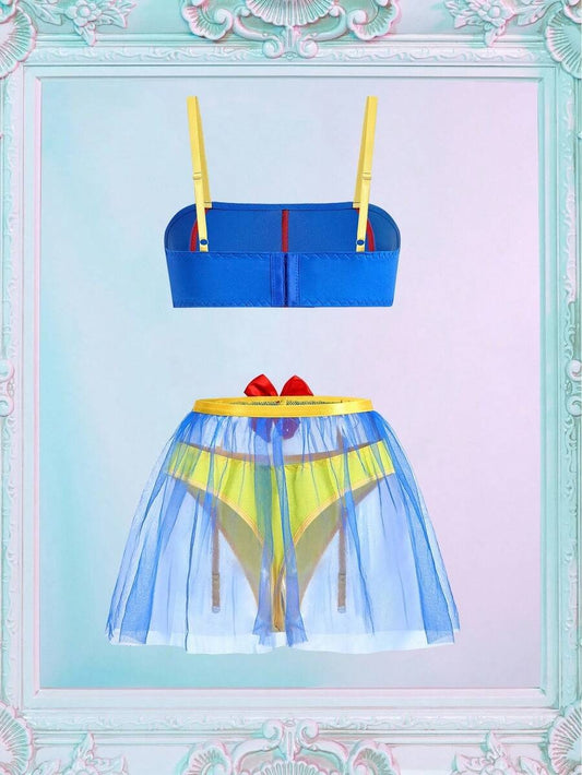 SHEIN طقم لانجري سنوايت نسائي 4 قطع بلون أزرق