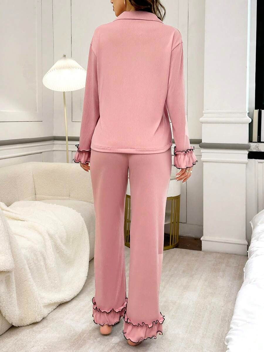 SHEIN بيجامة نسائية من قطعتين بلون وردي