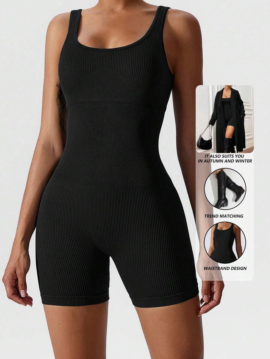 SHEIN Yefecy جمبسوت رياضي اسود مضلع ومرن