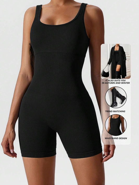 SHEIN Yefecy جمبسوت رياضي اسود مضلع ومرن