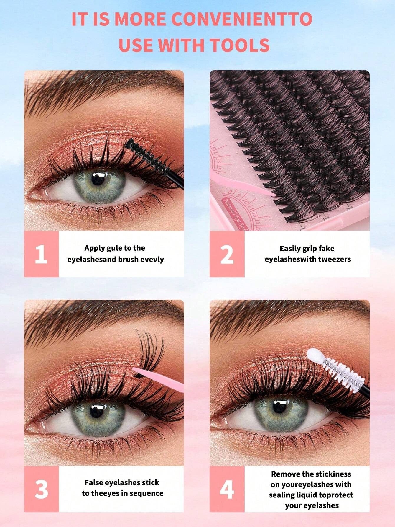 SHEIN DIY طقم 640 قطعة رموش عنقودية بأطوال مختلفة كثيفة