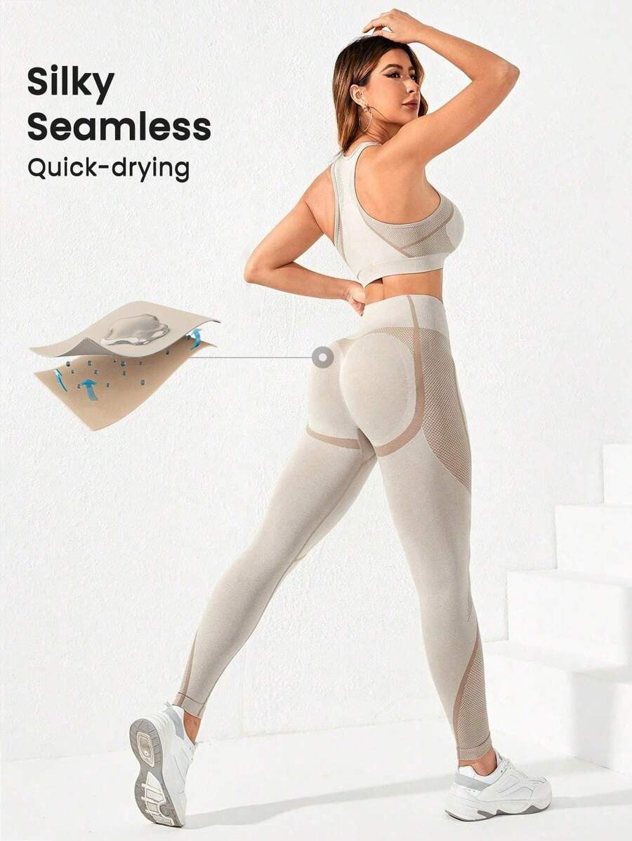 SHEIN طقم رياضي نسائي قطعتين بلون كاكي