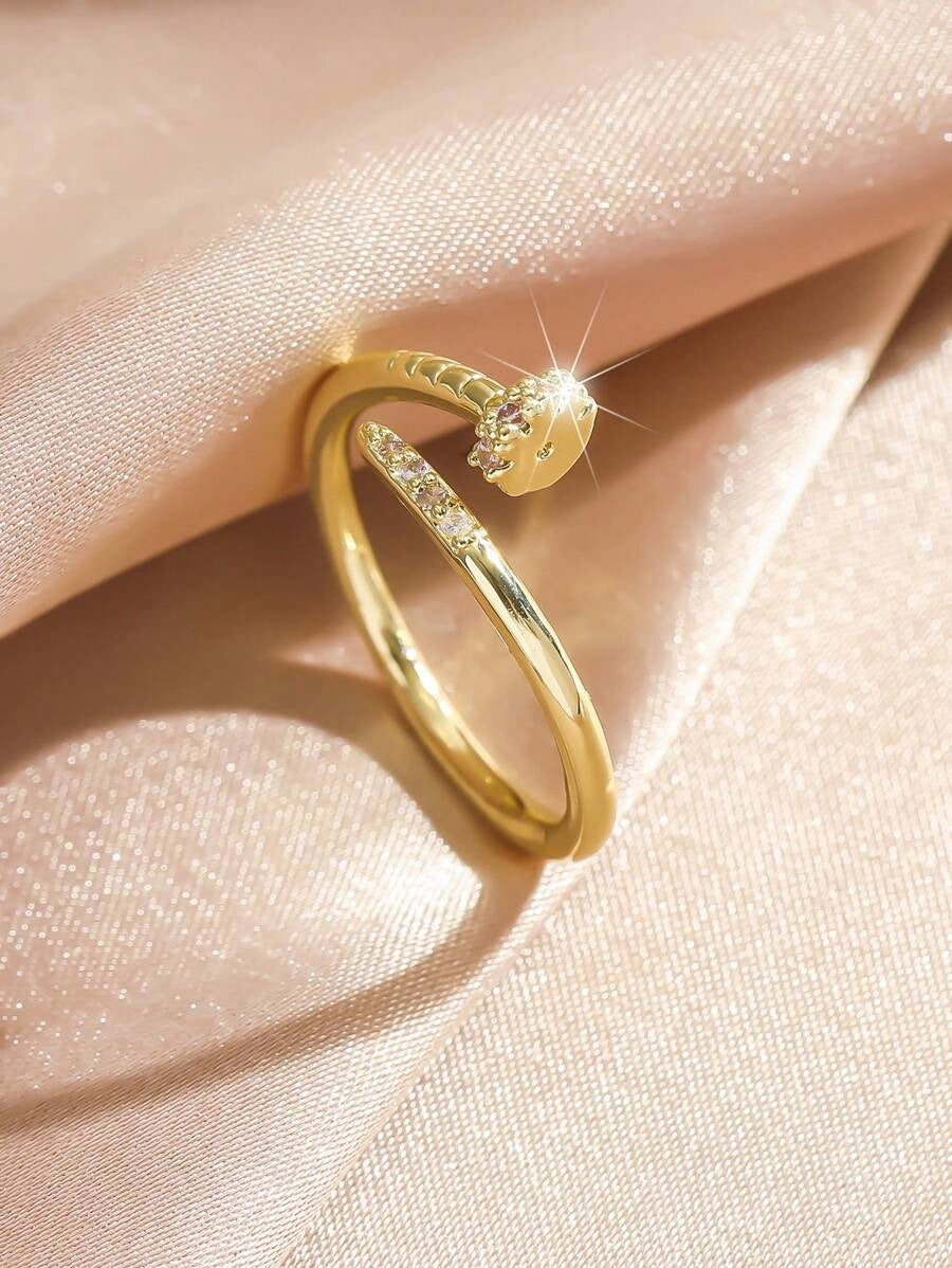 SHEIN خاتم فخم ذهبي مزين بالزركون