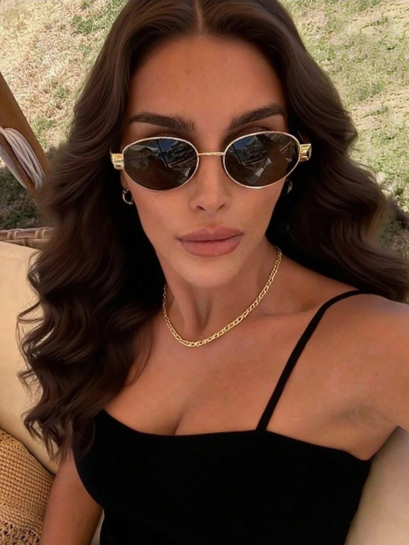 SHEIN  نظارتين شمس معدن بشكل بيضاوي  كلاسيكي لون بني و أسود