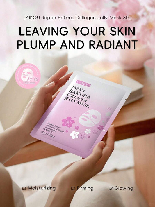 LAIKOU أقنعة وجه جيلي كولاجين بزهر الكرز 5 قطع لترطيب البشرة وتفتيحها