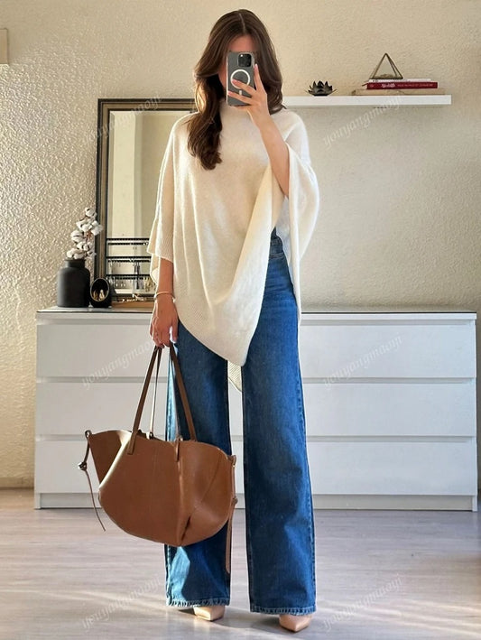 SHEIN كنزة شال فضفاضة بيج ناعم