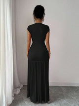 SHEIN Elenzga فستان ماكسي أسود طويل وناعم