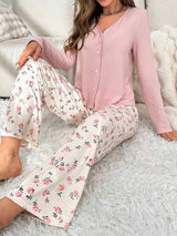 SHEIN  CottageSlumber بيجامة  زهرية ناعمة بلون وردي