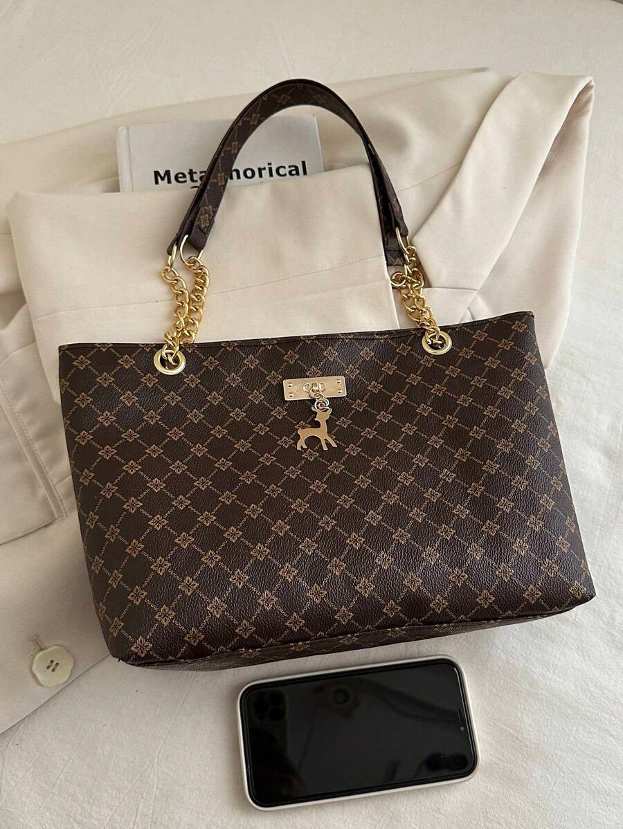 SHEIN حقيبة كتف بسلسلة بلون بني قهوة