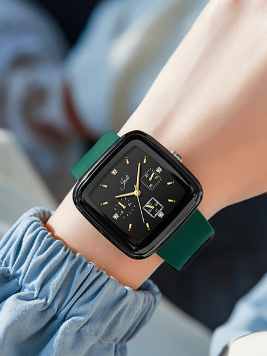 SHEIN ساعة رياضية نسائية كوارتز مربعة بسوار سيليكون