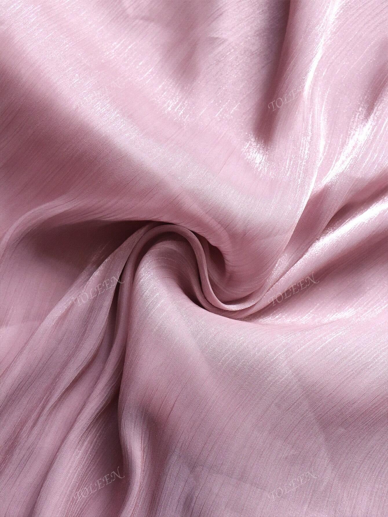 SHEIN TOLEEN فستان وردي مغبر طويل بستايل أنيق وأكمام فانوس مزينة بالراين
