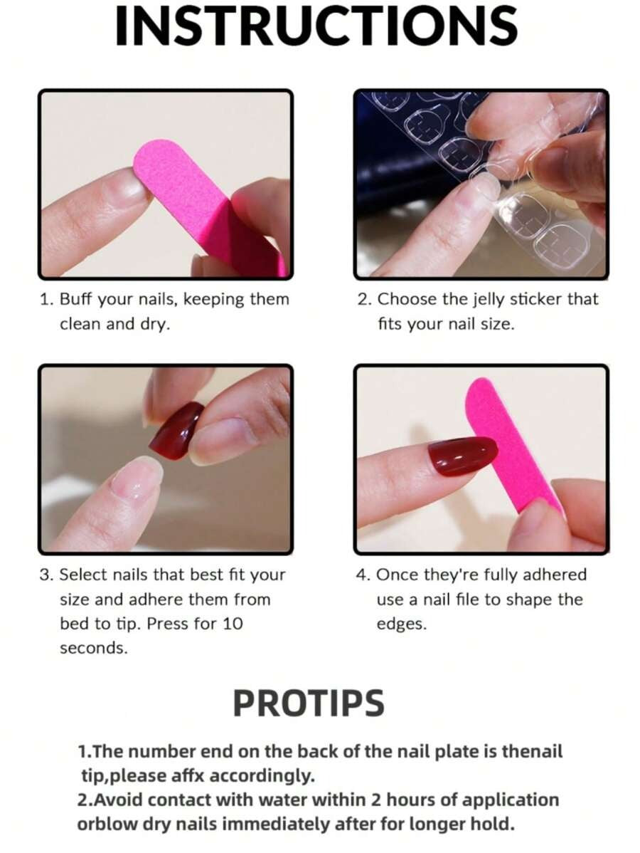 SHEIN طقم أظافر صناعية 24 قطعة مستطيلة مع غراء ومبرد