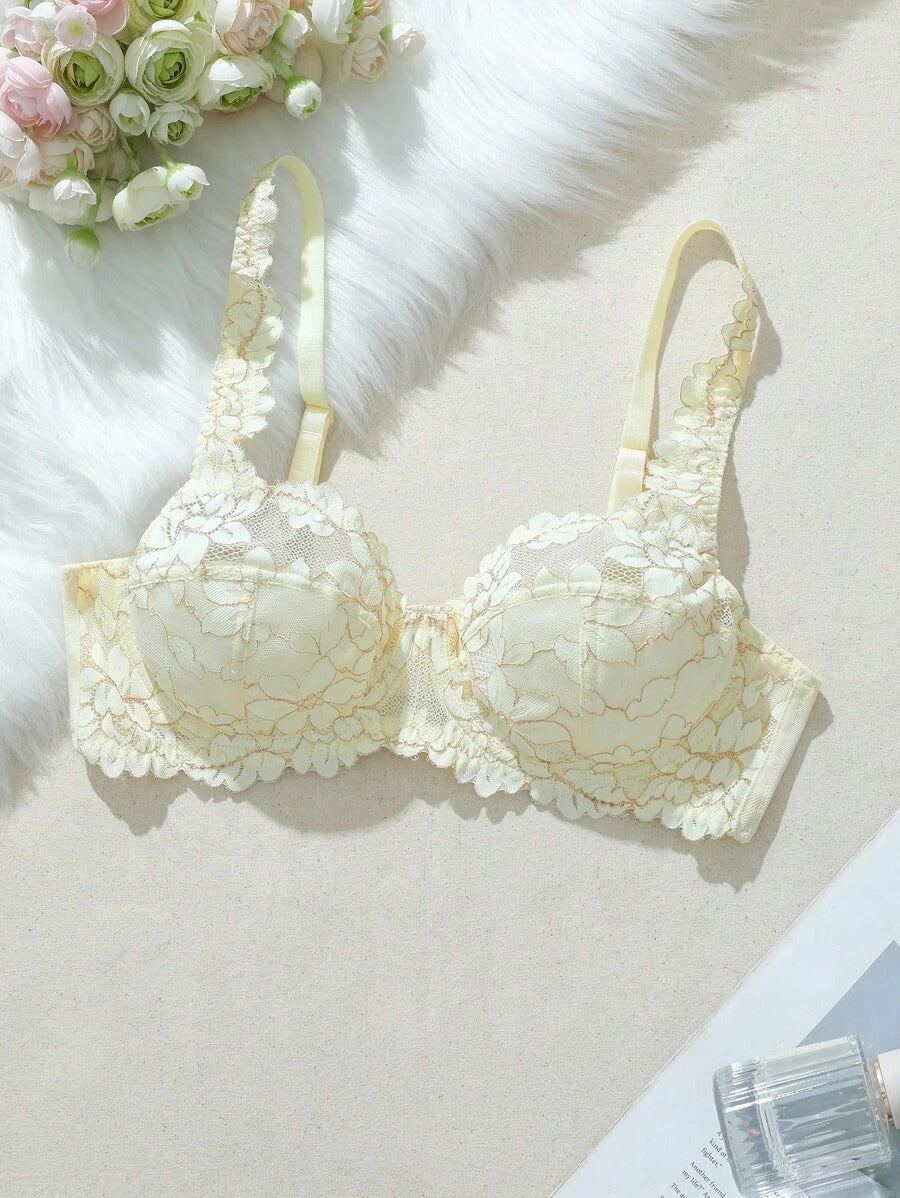 SHEIN حمالة صدر دانتيل بلون أصفر ناعم