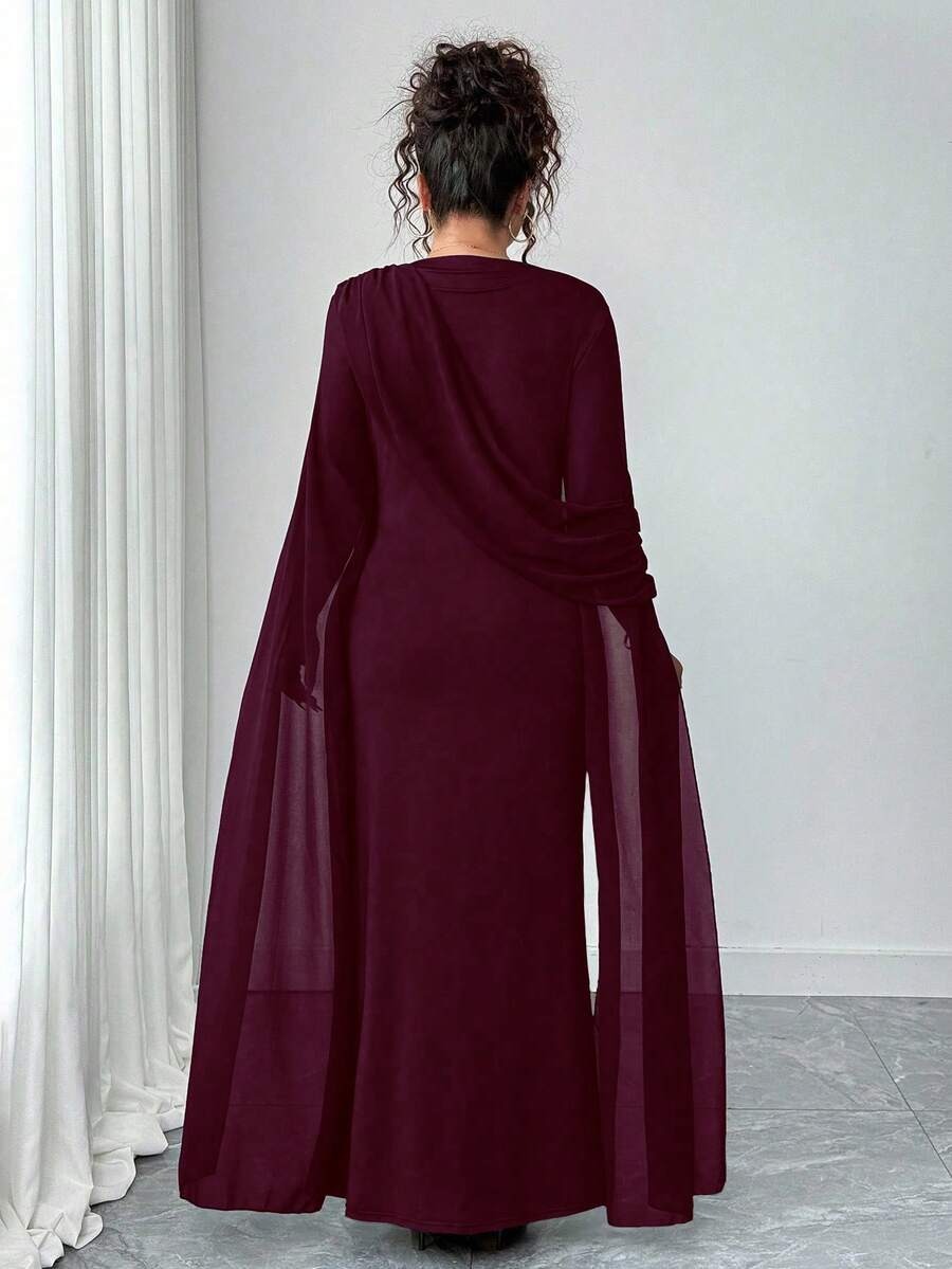 SHEIN Elenzga فستان ماكسي بلون عنابي للمقاسات الكبيرة