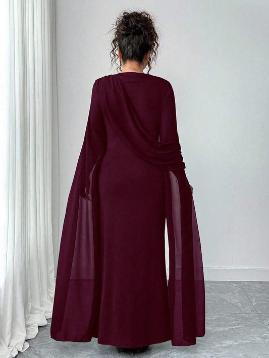 SHEIN Elenzga فستان ماكسي بلون عنابي