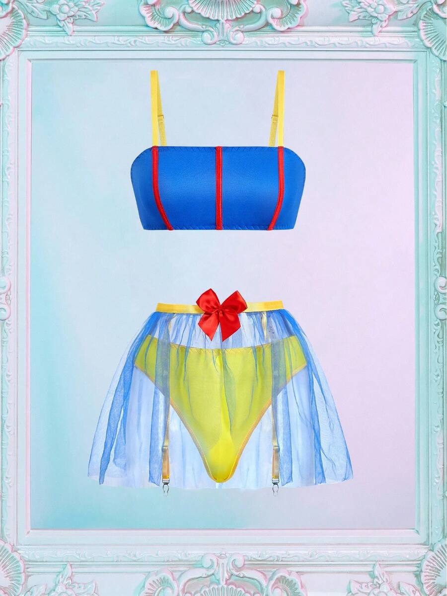 SHEIN طقم لانجري سنوايت نسائي 4 قطع بلون أزرق