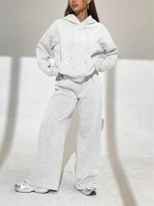 SHEIN INAWLY طقم نسائي كاجوال من قطعتين بلون رمادي فاتح