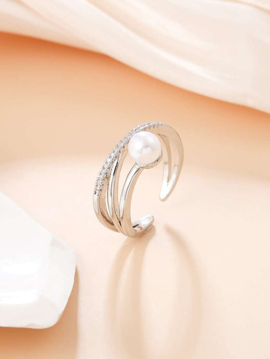 SHEIN خاتم مزين بلؤلؤ اصطناعي وزركون مكعب