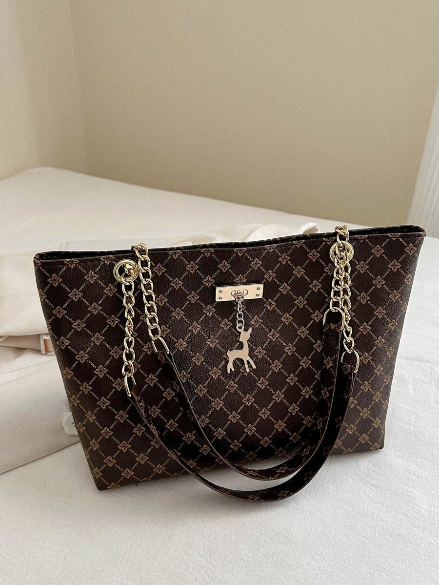 SHEIN حقيبة كتف بسلسلة بلون بني قهوة