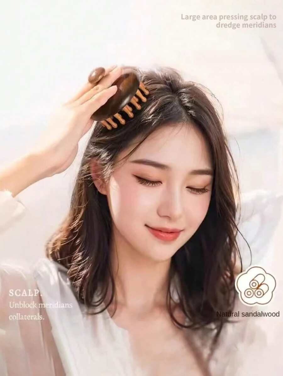 SHEIN أداة تدليك خشبية للرأس من خشب الصندل الطبيعي