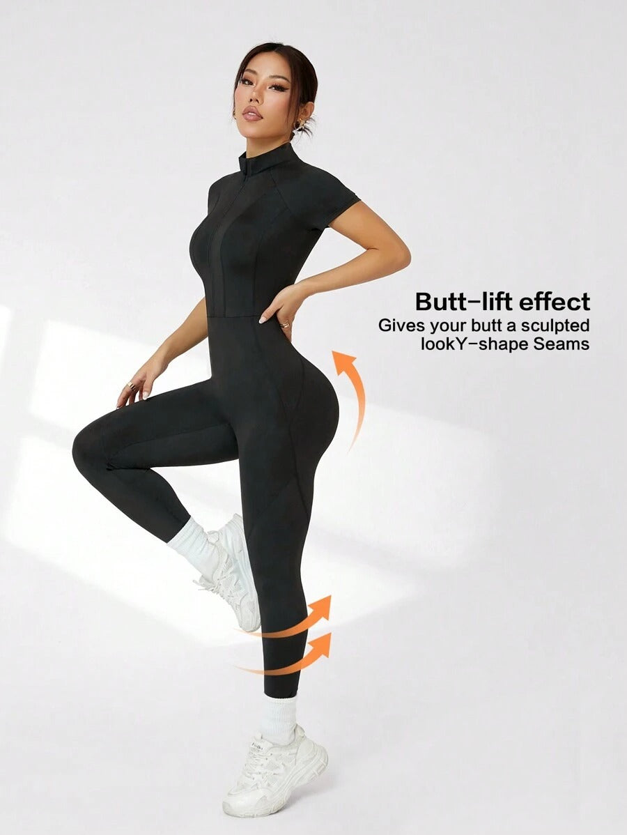SHEIN جمبسوت قصير نسائي بأكمام قصيرة لون أسود