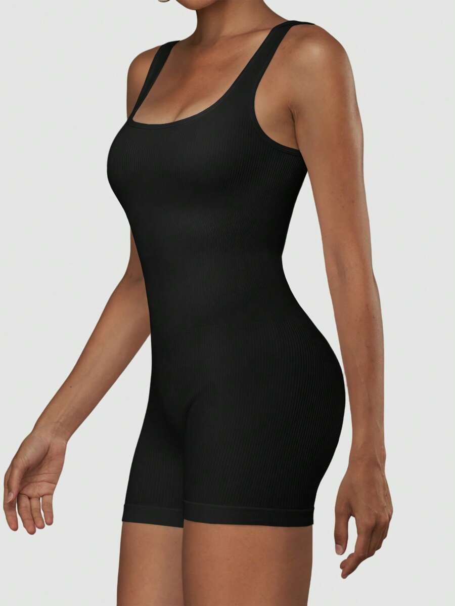 SHEIN Yefecy جمبسوت رياضي اسود مضلع ومرن