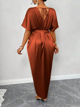 SHEIN SOLERSUN فستان كوكتيل ساتان لامع