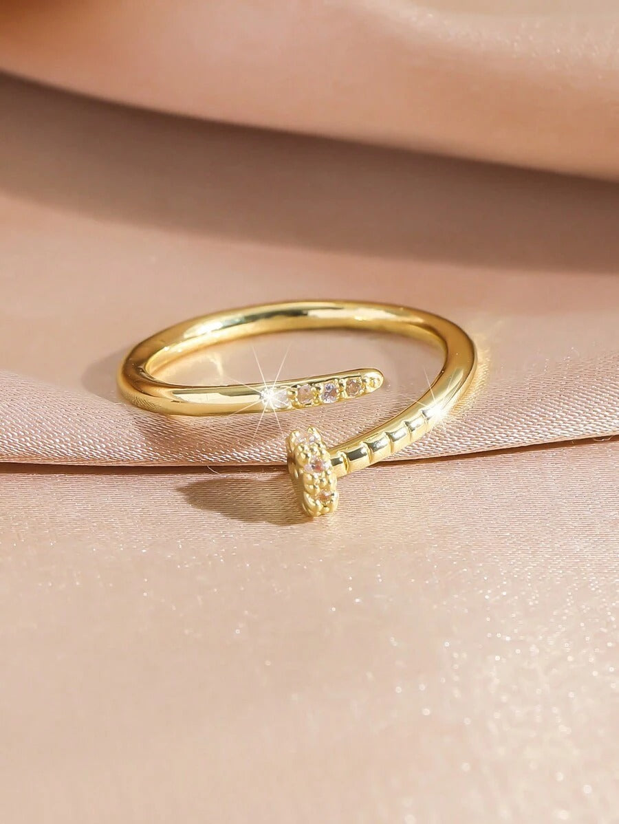 SHEIN خاتم فخم ذهبي مزين بالزركون