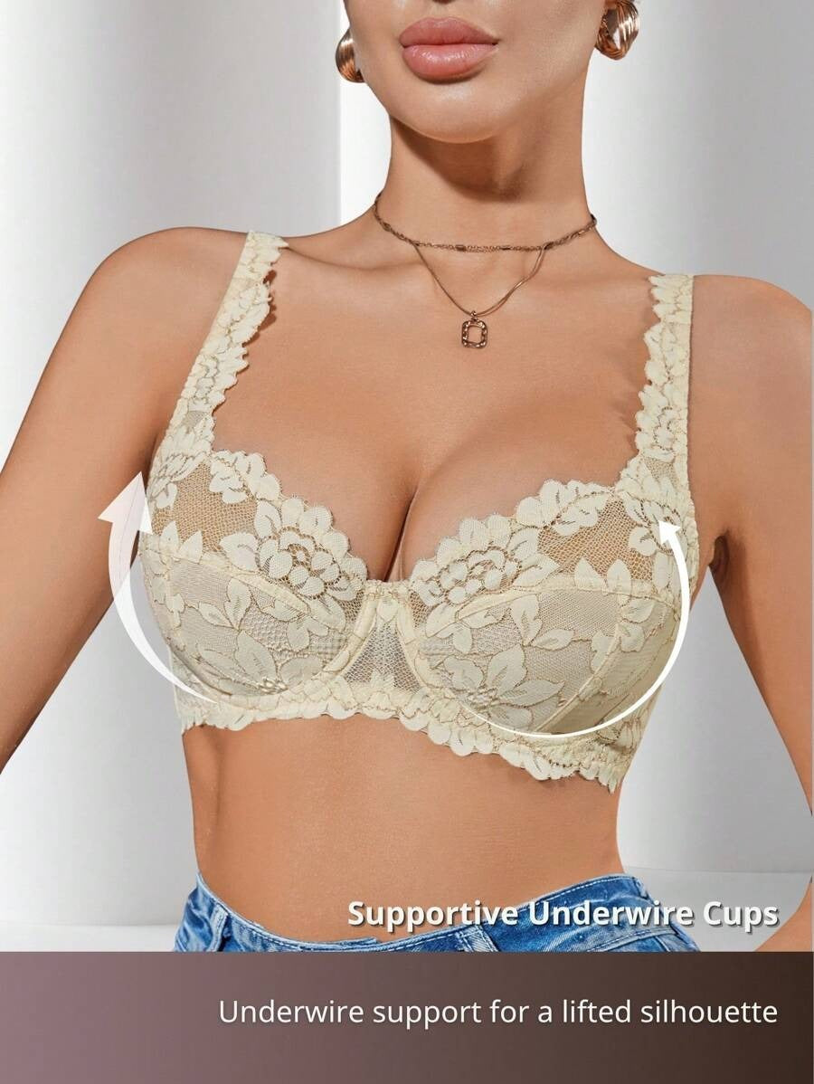 SHEIN حمالة صدر دانتيل بلون أصفر ناعم