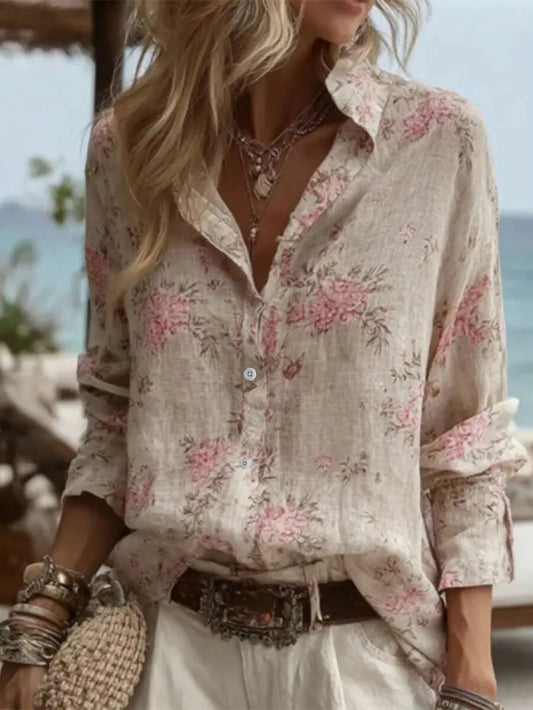 SHEIN قميص نسائي صيفي أنيق بنقشة الورود الناعمة